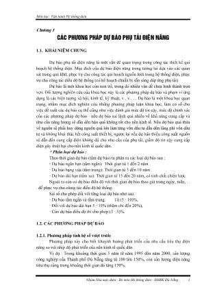 Giáo trình môn Vận hành hệ thống điện - Chương 1: Các phương pháp dự báo phụ tải điện năng