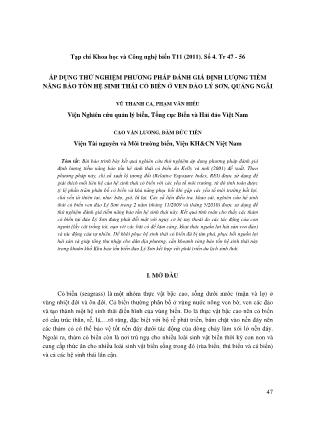 Áp dụng thử nghiệm phương pháp đánh giá định lượng tiềm năng bảo tồn hệ sinh thái cỏ biển ở ven đảo Lý Sơn, Quảng Ngãi