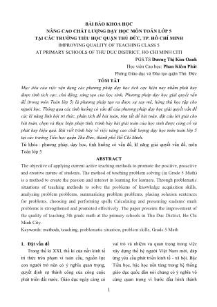 Bài báo khoa học nâng cao chất lượng dạy học môn Toán Lớp 5 tại các Trường Tiểu học Quận Thủ Đức, TP. Hồ Chí Minh