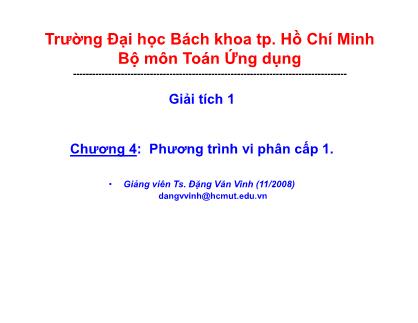 Bài giảng Giải tích 1 - Chương 4: Phương trình vi phân cấp 1