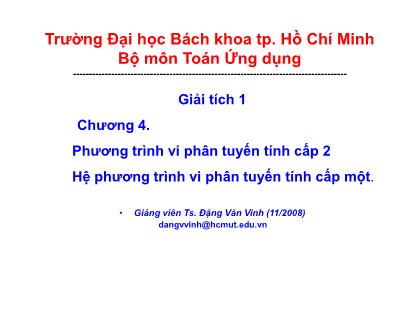 Bài giảng Giải tích 1 - Chương 4: Phương trình vi phân cấp 2