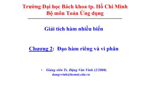 Bài giảng Giải tích hàm nhiều biến - Chương 2: Đạo hàm riêng và vi phân