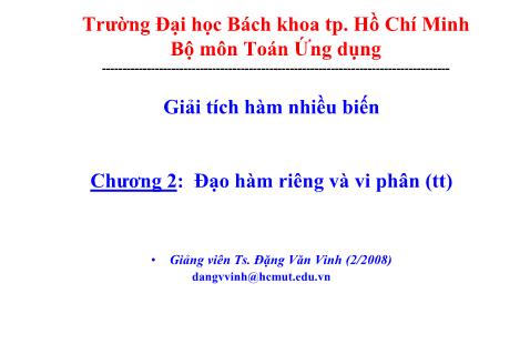 Bài giảng Giải tích hàm nhiều biến - Chương 2: Đạo hàm riêng và vi phân (TT)