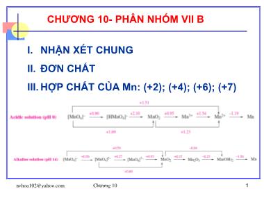 Bài giảng Hóa vô cơ - Chương 10: Phân nhóm VII B