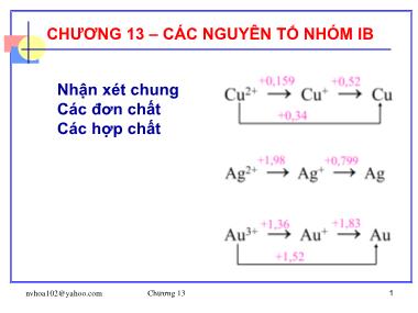 Bài giảng Hóa vô cơ - Chương 13: Các nguyên tố nhóm IB