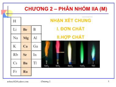 Bài giảng Hóa vô cơ - Chương 2: Phân Nhóm IIA (M)