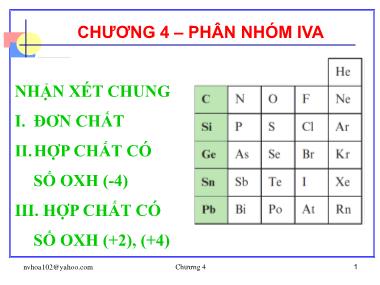 Bài giảng Hóa vô cơ - Chương 4: Phân nhóm IVA