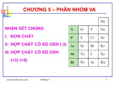 Bài giảng Hóa vô cơ - Chương 5: Phân nhóm VA