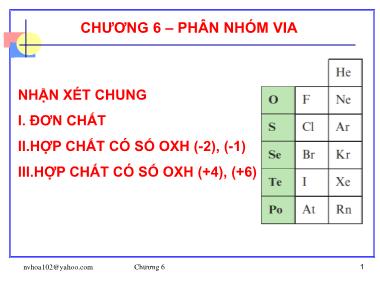 Bài giảng Hóa vô cơ - Chương 6: Phân nhóm VIA