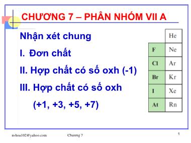 Bài giảng Hóa vô cơ - Chương 7: Phân nhóm VII A