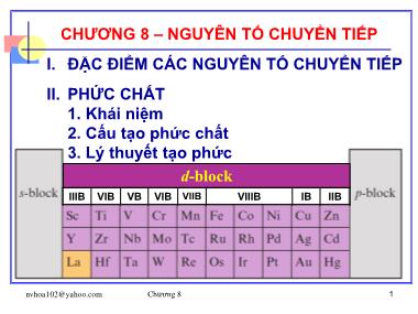 Bài giảng Hóa vô cơ - Chương 8: Nguyên tố chuyển tiếp