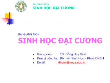 Bài giảng Sinh học đại cương - Chương II: Năng lượng và sự trao đổi chất