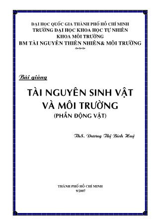 Bài giảng Tài nguyên sinh vật và môi trường (Phần Động vật)