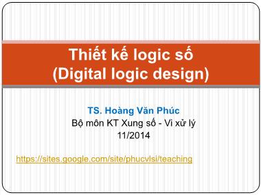 Bài giảng Thiết kế logic số - Chương 3 (Phần 1)