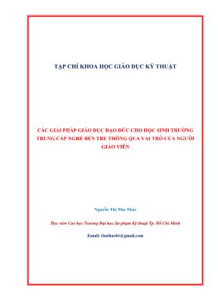 Các giải pháp giáo dục đạo đức cho học sinh trường trung cấp nghề Bến Tre thông qua vai trò của người giáo viên