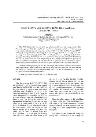 Chất lượng môi trường trầm tích đầm nại, tỉnh Ninh Thuận