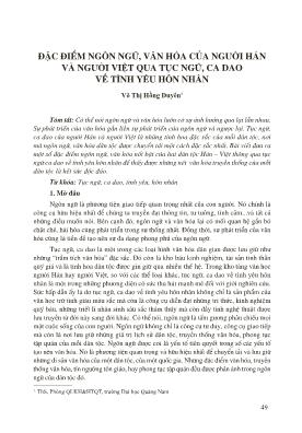 Đặc điểm ngôn ngữ, văn hóa của người hán và người Việt qua tục ngữ, ca dao về tình yêu hôn nhân