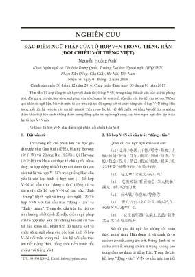 Đặc điểm ngữ pháp của tổ hợp V+N trong tiếng Hán (Đối chiếu với Tiếng Việt)