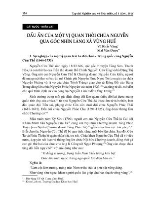 Dấu ấn của một vị quan thời chúa Nguyễn qua góc nhìn làng xã vùng Huế