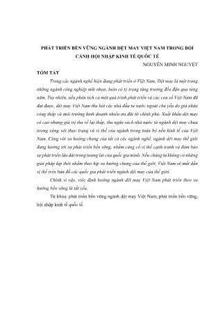 Hát triển bền vững ngành dệt may Việt Nam trong bối cảnh hội nhập kinh tế quốc tế