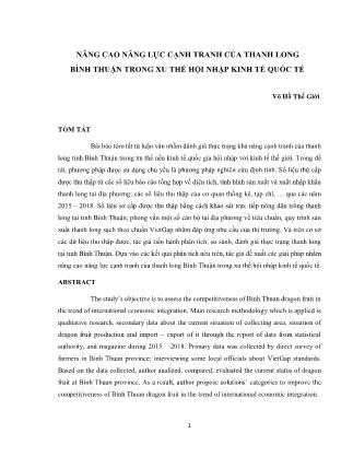 Nâng cao năng lực cạnh tranh của thanh long Bình Thuận trong xu thế hội nhập kinh tế quốc tế