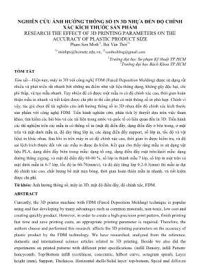 Nghiên cứu ảnh hưởng thông số in 3D nhựa đến độ chính xác kích thước sản phẩm