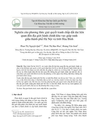 Nghiên cứu phương thức giải quyết tranh chấp đất đai liên quan đến địa giới hành chính khu vực giáp ranh giữa Thành phố Hà Nội và tỉnh Hòa Bình