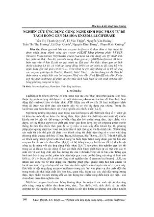 Nghiên cứu ứng dụng công nghệ sinh học phân tử để tách dòng gen mã hóa Enzyme Luciferase