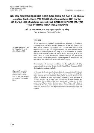 Nghiên cứu xác định khả năng bảo quản gỗ cáng lò (Betula Alnoides Buch - Ham), vối thuốc (Schima Wallichii (DC) Korth), xà cừ lá nhỏ (Swietenia Microphylla), bằng chế phẩm XM5 tẩm theo phương pháp ngâm thường