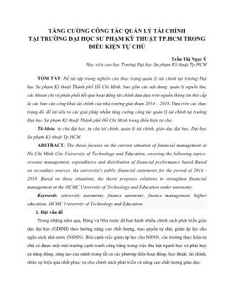 Tăng cường công tác quản lý tài chính tại trường Đại học Sư phạm kỹ thuật TP HCM trong điều kiện tự chủ