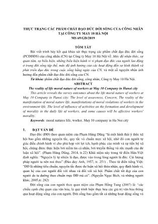 Thực trạng các phẩm chất đạo đức đời sống của công nhân tại công ty may 10 Hà Nội MS 69/GD/2019