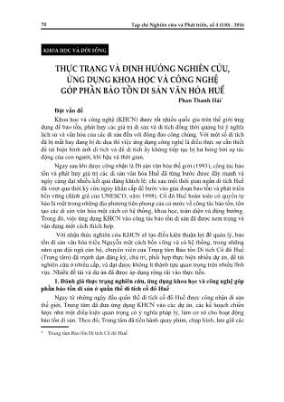 Thực trạng và định hướng nghiên cứu, ứng dụng khoa học và công nghệ góp phần bảo tồn di sản văn hóa Huế