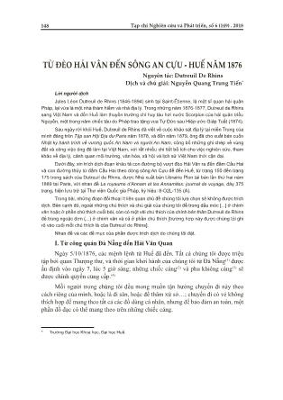 Từ đèo Hải vân đến sông An Cựu - Huế năm 1876