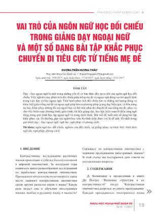 Vai trò của ngôn ngữ học đối chiếu trong giảng dạy ngoại ngữ và một số dạng bài tập khắc phục chuyển di tiêu cực từ tiếng mẹ đẻ
