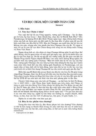 Văn học chăm, một cái nhìn toàn cảnh