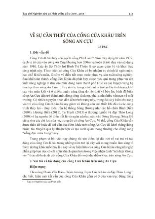 Về sự cần thiết của cống Cửa Khâu trên sông An Cựu